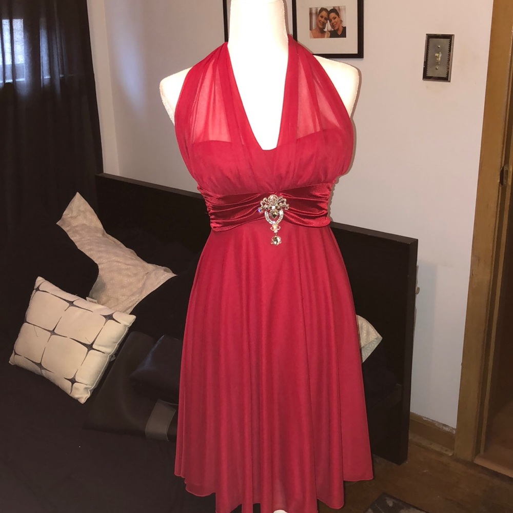 Red Halter Dress (w/ Broach from Charming Charlie)